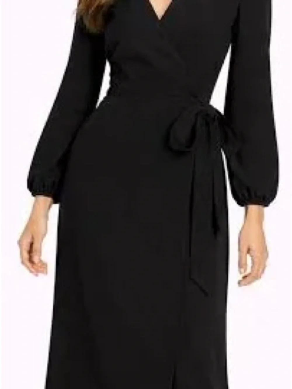 Black Wrap Midi Dress with Tie Waist